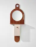 Rare 'Tempus' wall-mounted unit by Ettore Sottsass, circa 1965, Walnut, walnut veneered wood, painted wood, mirrored glass, thermometer, sold Apr 2017
