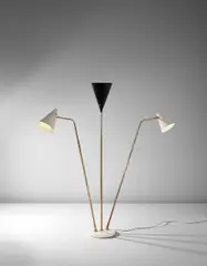 Giuseppe Ostuni, 'Trittico' adjustable standard lamp, model no. 339, circa 1950, Painted aluminium, tubular brass, brass, marble