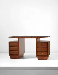 Desk by Gio Ponti, 1940s, Indian rosewood-veneered wood, stained walnut, brass, glass, offered Apr 2017