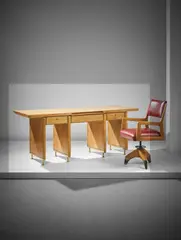 Unique executive desk, designed for the Dulciora offices, Milan by Gio Ponti, 1946-1948, Oak, oak-veneered wood, brass, offered Apr 2017
