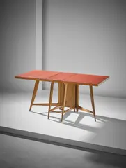 Unique folding table, designed for the Dulciora offices, Milan by Gio Ponti, circa 1950, Walnut, walnut-veneered plywood, leather-bound wood, sold Apr 2017