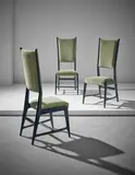 Unique set of three chairs, designed for the Dulciora offices, Milan by Gio Ponti, circa 1950, Painted wood, fabric, sold Apr 2017