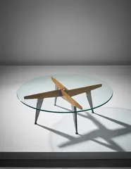 Rare coffee table by Gio Ponti, 1953, Stained walnut, nickel-plated brass, brass, glass, sold Apr 2017
