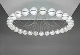 Gino Sarfatti, Rare large chandelier, model no. 2109/27, executed for a private commission, France, 1960s, Painted tubular steel, painted steel chain, painted steel, painted aluminium, opaque glass