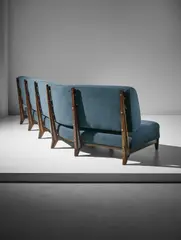Studio B.B.P.R., Unique sofa, designed for the Belsana offices, Milan, 1944, Walnut, brass, fabric