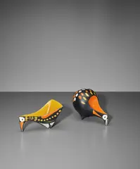 Roger Capron, Two bird figures, circa 1956, Glazed and painted earthenware