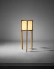 'Tripod' standard lamp by Francis Jourdain, circa 1920, Oak, cellulose shade, sold Sep 2017