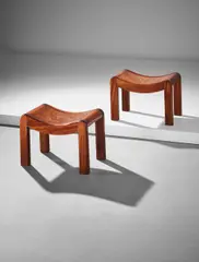 Pierre Chareau, Pair of stools, model no. SN1, circa 1920, Burr amboyna, mahogany