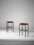 Pierre Chareau, Pair of bar stools, model no. MT 344, circa 1927, Mahogany, painted tubular steel, painted wood