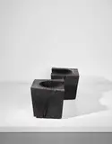 Unique pair of block seats by Jim Partridge and Liz Walmsley, 2015, Scorched and polished oak, sold Sep 2017