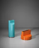 Two 'Fischietto' vases, model nos. 592 and 594, from the 'Ceramiche a colaggio' series by Ettore Sottsass, circa 1962, Glazed earthenware, sold Sep 2017
