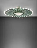 Max Ingrand, Rare ceiling light, model no. 2243, circa 1958, Nickel-plated brass, coloured glass, glass