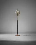 Max Ingrand, Standard lamp, model no. 1569, circa 1955, Tubular brass, brass, nickel-plated brass, painted brass, painted wood, clear glass