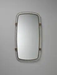 Mirror, model no. 20 by Venini, circa 1940, Treccia clear glass, mirrored glass, brass, sold Sep 2017