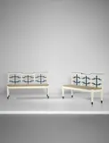 Pair of early benches by Gio Ponti, circa 1930, Painted wood, halyard, sold Sep 2017