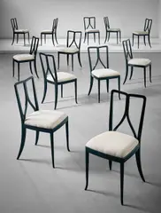 Guglielmo Ulrich, Set of twelve dining chairs, circa 1940, Painted wood, fabric