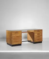 Desk by Gio Ponti, circa 1936, Oak, oak-veneered wood, painted wood, rubber, tubular steel, brass, glass, sold Sep 2017