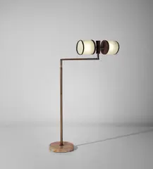 Rare adjustable standard lamp by Giuseppe Ostuni, circa 1950, Tubular brass, brass, marble, cellulose shade, fabric, sold Sep 2017