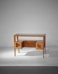 Rare desk by Gio Ponti, circa 1950, Birch, maple-veneered wood, glass, brass, sold Sep 2017