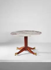 Sergio Mazza, Dining table, circa 1960, Kingwood, marble, brass