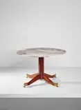 Sergio Mazza, Dining table, circa 1960, Kingwood, marble, brass