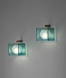 Pair of wall lights, model no. 2334 by Max Ingrand, 1960s, Brass, tubular brass, opaque glass, coloured glass, sold Sep 2017