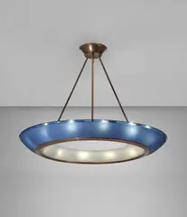 Ceiling light, model no. 1881 by Max Ingrand, circa 1960, Opaque glass, opaque coloured glass, tubular brass, brass, sold Sep 2017