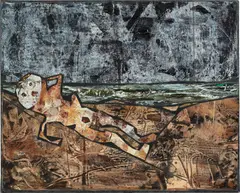 Jean Dubuffet, Bain de Soleil, 1956, oil and collage on canvas laid on canvas