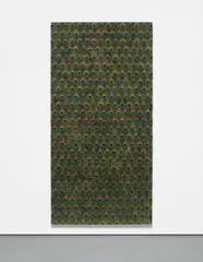 Untitled by Carol Bove, 2013, peacock feathers on linen, laid on board in artist's Plexiglas frame, sold Feb 2016
