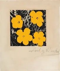 Flowers (Four Yellow) by Andy Warhol, 1964, acrylic and silkscreen ink on canvas, sold Feb 2016