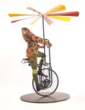 Man on Flying Machine by Yinka Shonibare Cbe Ra, 2008, mannequin, Dutch wax printed cotton, steel, rubber and aluminum, sold Feb 2016