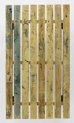 Untitled (Garden Painting) by Fredrik Værslev, 2011, house paint, spraypaint on wood, steel support, sold Feb 2016