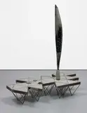 Matthew Day Jackson, Dymaxion Map Monument, 2009, concrete, welded steel, mother of pearl, steel casts