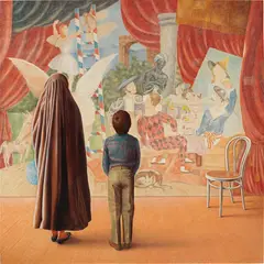 Y.Z. Kami, Nane and Kami in front of Picasso's Parade, 1982-3, oil on canvas