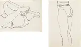 Andy Warhol, Two works: (i) Reclining Figure with Legs to Chest; (ii) Standing Figure, c. 1956, ink on paper