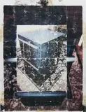 Borden Capalino, Judy in Disguise, 2013, thermal transfer, coffee, relish and rubber on canvas