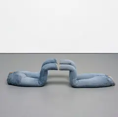 Esprits de Corps, Conduit (pour Peter Halley) by Rob Pruitt, 2009, cement and denim, offered Apr 2016