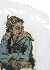 Untitled by Caledonia Curry & Swoon, n.d., paper collage and paint on wood, offered Apr 2016