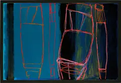 Mikhailo Deyak, Stools, 2015, acrylic on glass, in artist's frame