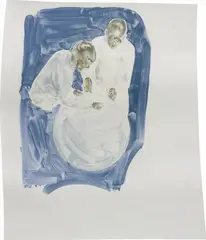 Untitled (Two Scientists/Globe) by George Young, 2010, oil on paper, offered Apr 2016