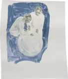 George Young, Untitled (Two Scientists/Globe), 2010, oil on paper