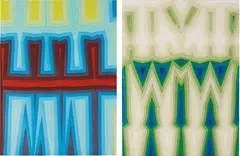 Two Works: (i) Fold / Slice Topo I; (ii) Fold / Slice Topo II by Tauba Auerbach, 2011, colour aquatint etching on paper, sold Apr 2016