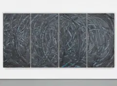 Untitled by Aaron Young, 2008, acrylic and burnt rubber on aluminium, sold Apr 2016