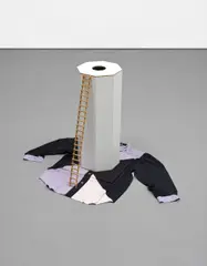 John Bock, Untitled, 2002, fabric, wood and coal
