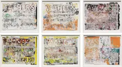 Mark Bradford, The Father’s “NO”, 2007, acrylic, felt-tip pen, silver coated paper, printed paper collage on gypsum