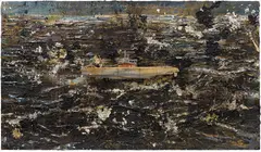Anselm Kiefer, Für Velimir Khlebnikov: Die Lehre vom Krieg: Seeschlachten, 2004-2010, paint, emulsion, shellac, straw on canvas, lead boat