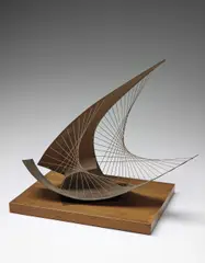 Barbara Hepworth, Stringed Figure (Curlew) (Version I), 1956, brass and string with original wooden base