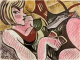 Untitled (Bather with Sunglasses) by Ella Kruglyanskaya, 2014, acrylic and ink on paper, sold Jun 2016
