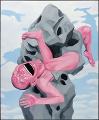 Yue Minjun, Untitled (Magritte Stone), 2006, oil on canvas