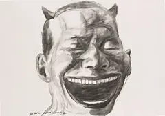Yue Minjun, Untitled (Portrait), 2009, charcoal and graphite on paper